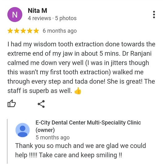 Patient review for V2 ECity Dental Center, Electronic City, Bengaluru