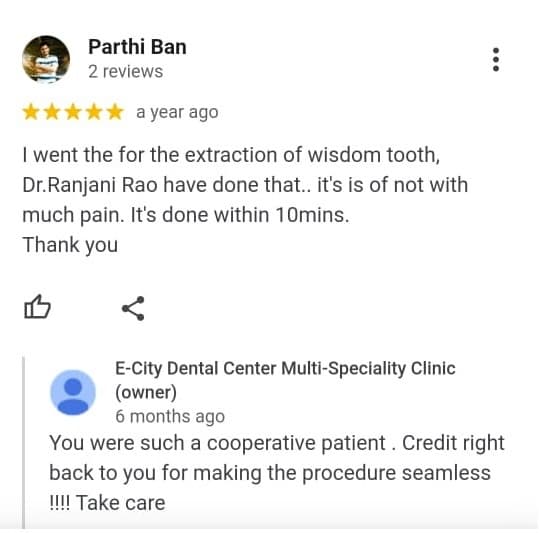 Patient review for V2 ECity Dental Center, Electronic City, Bengaluru