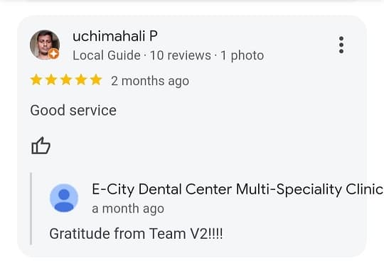 Patient review for V2 ECity Dental Center, Electronic City, Bengaluru